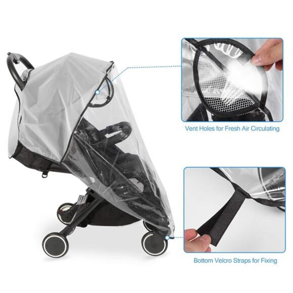 Clear Stroller Rain Cover, Universal Travel Weather Shield Breathable Cover - Picture 4 of 7